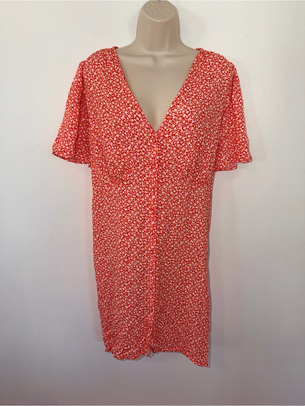 Old Navy Red Floral V-Neck Midi Dress